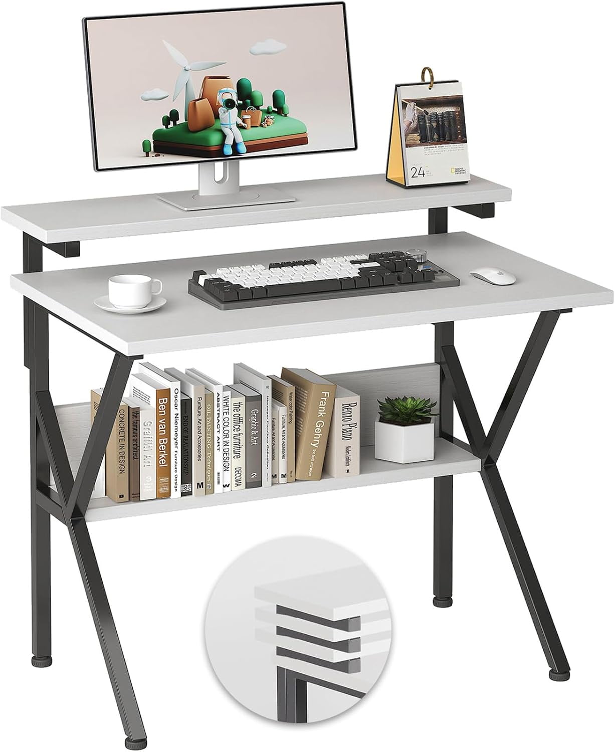 Small Desk, 27.5 Inch Computer Desk with Adjustable Monitor Stand ...