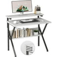 thumbnail image 1 of Small Desk, Small Computer Desk for Spaces, 27.5 Inch Computer Desk with Adjustable Monitor Stand, Compact Desk with Storage for Bedroom Home Office, White Tabletop+Black Frame, 1 of 15