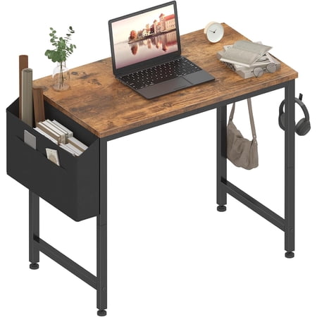 Small Desk for Small Spaces, 32 Inch Kids Girls Study Writing Desks for Bedroom, Simple Modern Laptop PC Little Side Table with Storage Bag Headphone Hooks