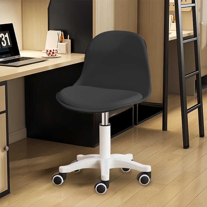 XUEGW Small Desk Task Chair 1 Pack, Cute Armless Vanity Chairs with Soft Padded Cushion, Plastic Height-Adjustable Home Office Chairs for Teens Girls, Black