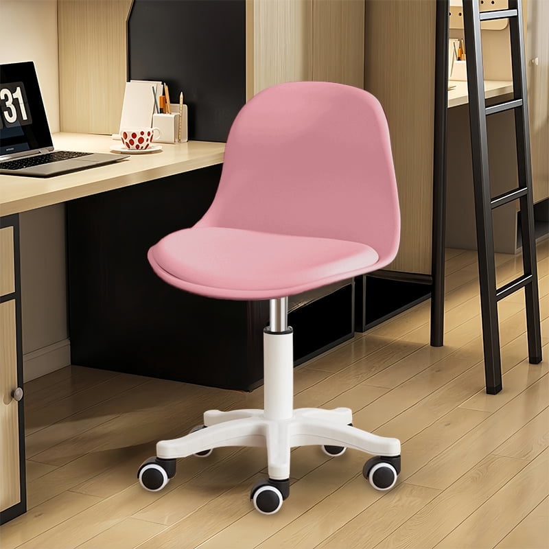 XUEGW Small Desk Task Chair 1 Pack, Cute Armless Vanity Chairs with Soft Padded Cushion, Plastic Height-Adjustable Home Office Chairs for Teens Girls, Pink