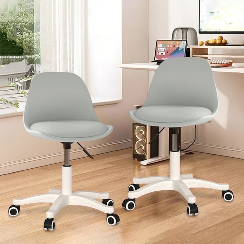 XUEGW Small Desk Task Chair 2 Pack, Cute Armless Vanity Chairs with Soft Padded Cushion, Plastic Height-Adjustable Home Office Chairs for Teens Girls, Gray