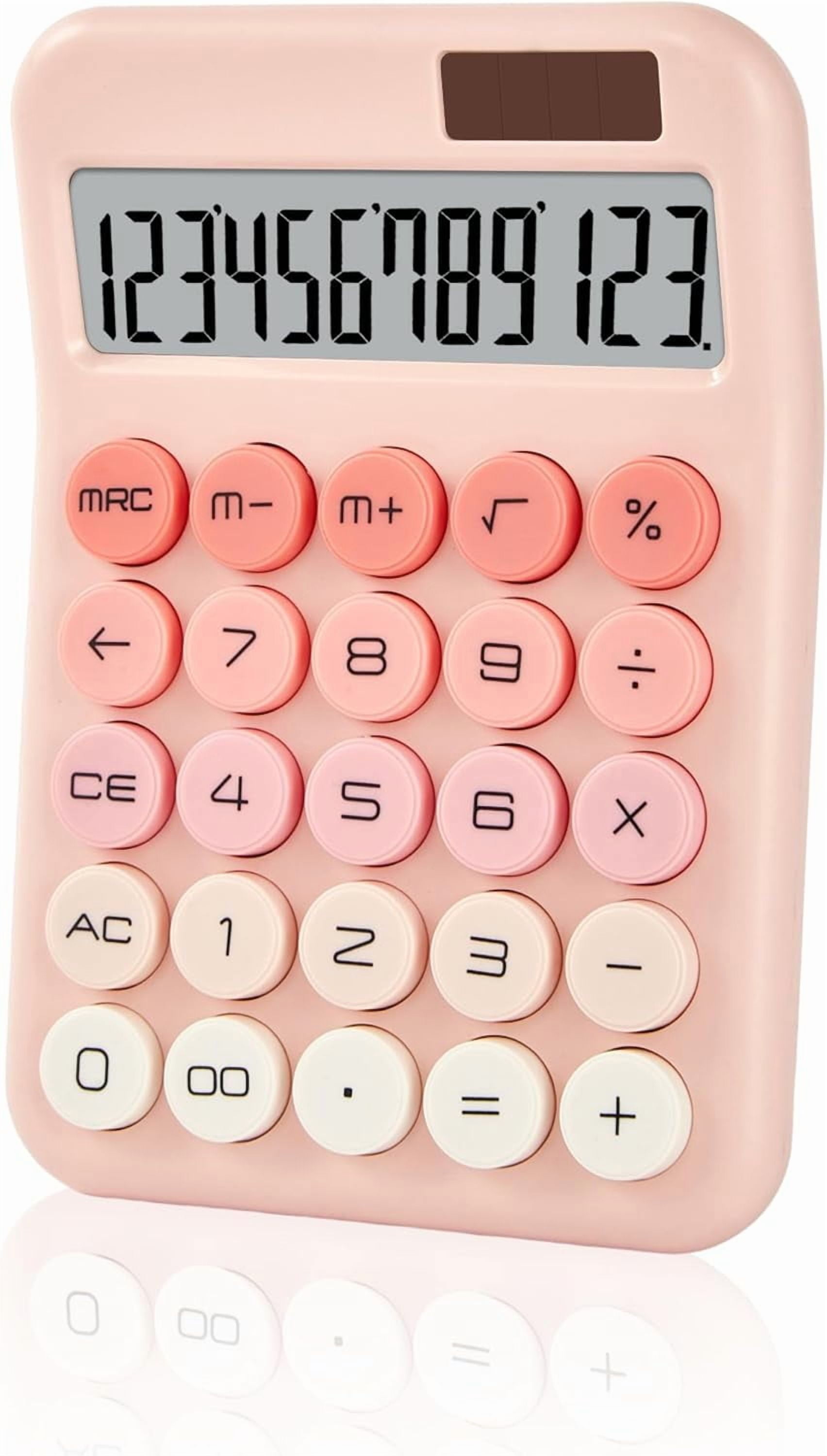 Small Desktop Calculator with LCD Large Display and Sensitive Button, Dual Solar Battery Powered Automatic Sleep Basic Cute Calculators for Office, School Business (Pink)