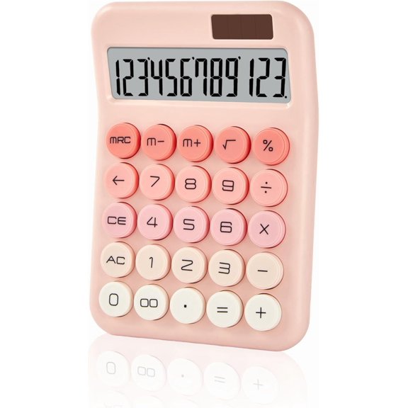 Small Desktop Calculator with LCD Large Display and Sensitive Button, Dual Solar Battery Powered Automatic Sleep Basic Cute Calculators for Office, School Business (Pink)
