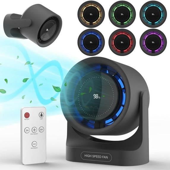 6.3-inch Dual Powered Desk Fan, LED Light, USB Rechargeable, 5 Speeds with Display, Remote Control, Wall Mount Available