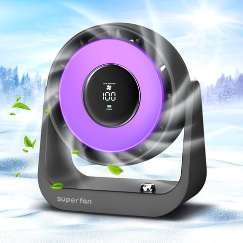 Nogroa Small Desk Fan, Portable Smart Digital Display Table Desktop Fan with 100 Speeds, Rechargeable Personal Fans for Bedroom Office Home