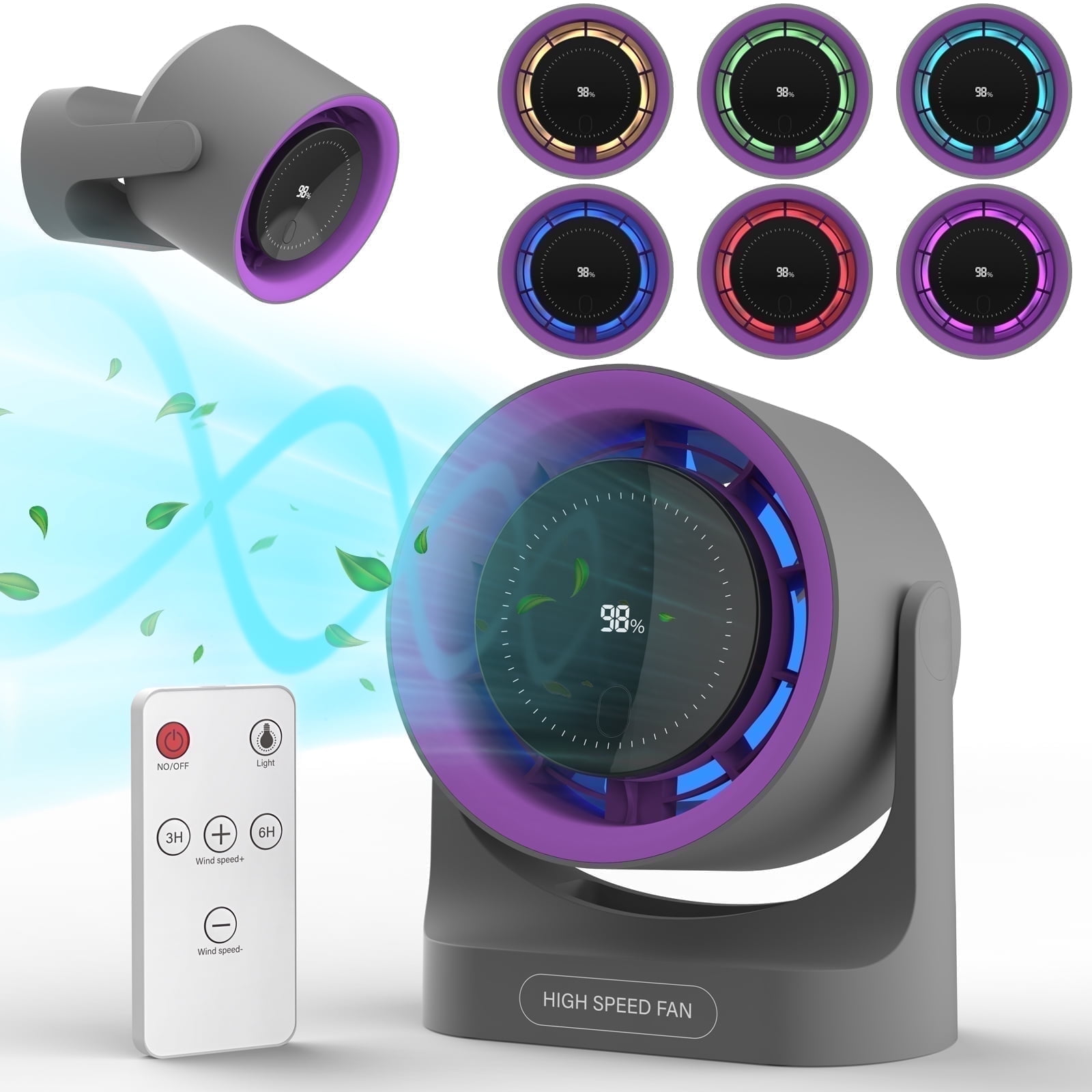 6.3-inch Dual Powered Desk Fan, LED Light, USB Rechargeable, 5 Speeds ...