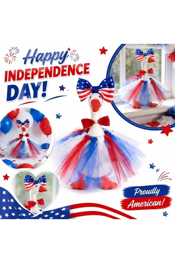 Small Desktop Goose Accessory, 4Th of July Goose Outfit, 4Th of July Lawn Decorations, Porch Goose Dress, 7X5 Inch 2Pc Patriotic Bow and Tutu Skirt Set for Tabletop Display,