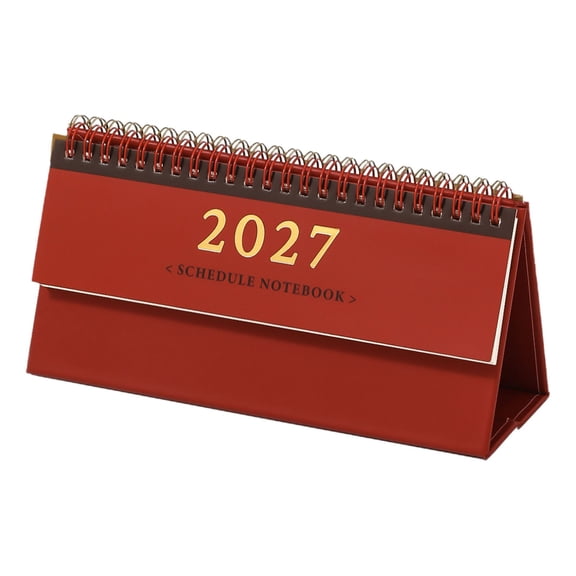 Small Desktop Standing Flip Calendar 2027 – 8.4 x 4 Inch Mini Portable Tabletop Check-in Attendance Planners for Home, School & Office Supplies (Red)