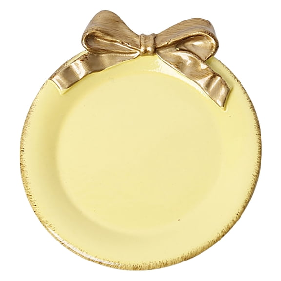 Small Dessert Snack Plates, Yellow, 4.3-Inch Resin Serving Platter with Retro Bowknot Design, Non-Slip Base for Cakes, Jewelry, Keys, Home Kitchen & Dining Decor