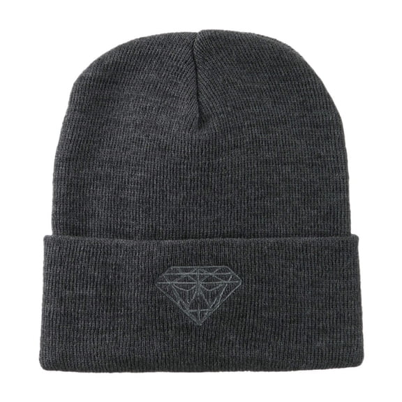 Small Diamond Embroidered Long Beanie - Grey OSFM