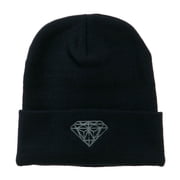 Small Diamond Embroidered Long Beanie - Navy OSFM