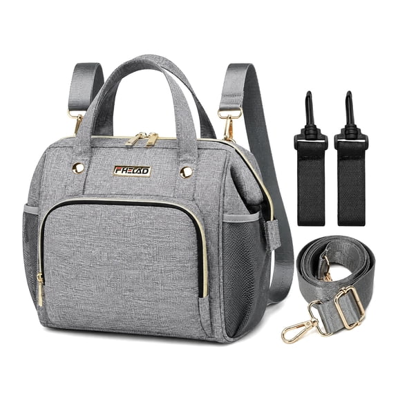DEFAHN Small Diaper Bag Backpack,Baby Diaper Bag with 9 Pockets, 2 Insulated Pockets,Stroller Clip,Lightweight Convertible Tote Bag for Women Gray