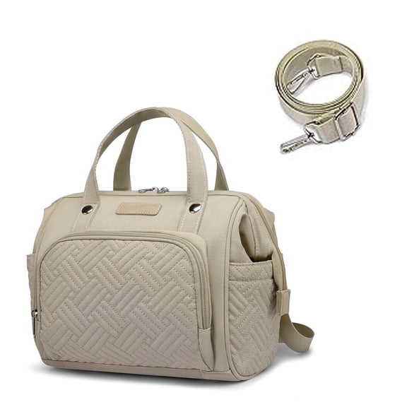 DEFAHN Mini Crossbody Diaper Backpack, Lightweight Waterproof Small Maternity Travel Bag with Insulated Bottle Pockets, Apricot