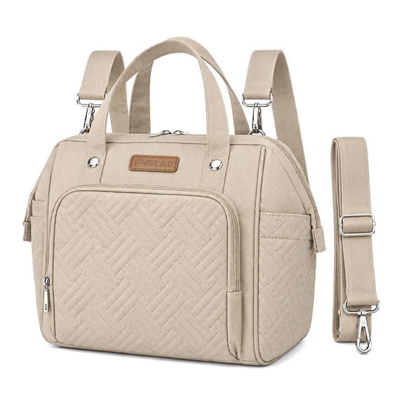 DEFAHN Small Diaper Bag Backpack,Baby Diaper Bag with 9 Pockets, 2 Insulated Pockets,Stroller Clip,Lightweight Convertible Tote Bag for Women Apricot