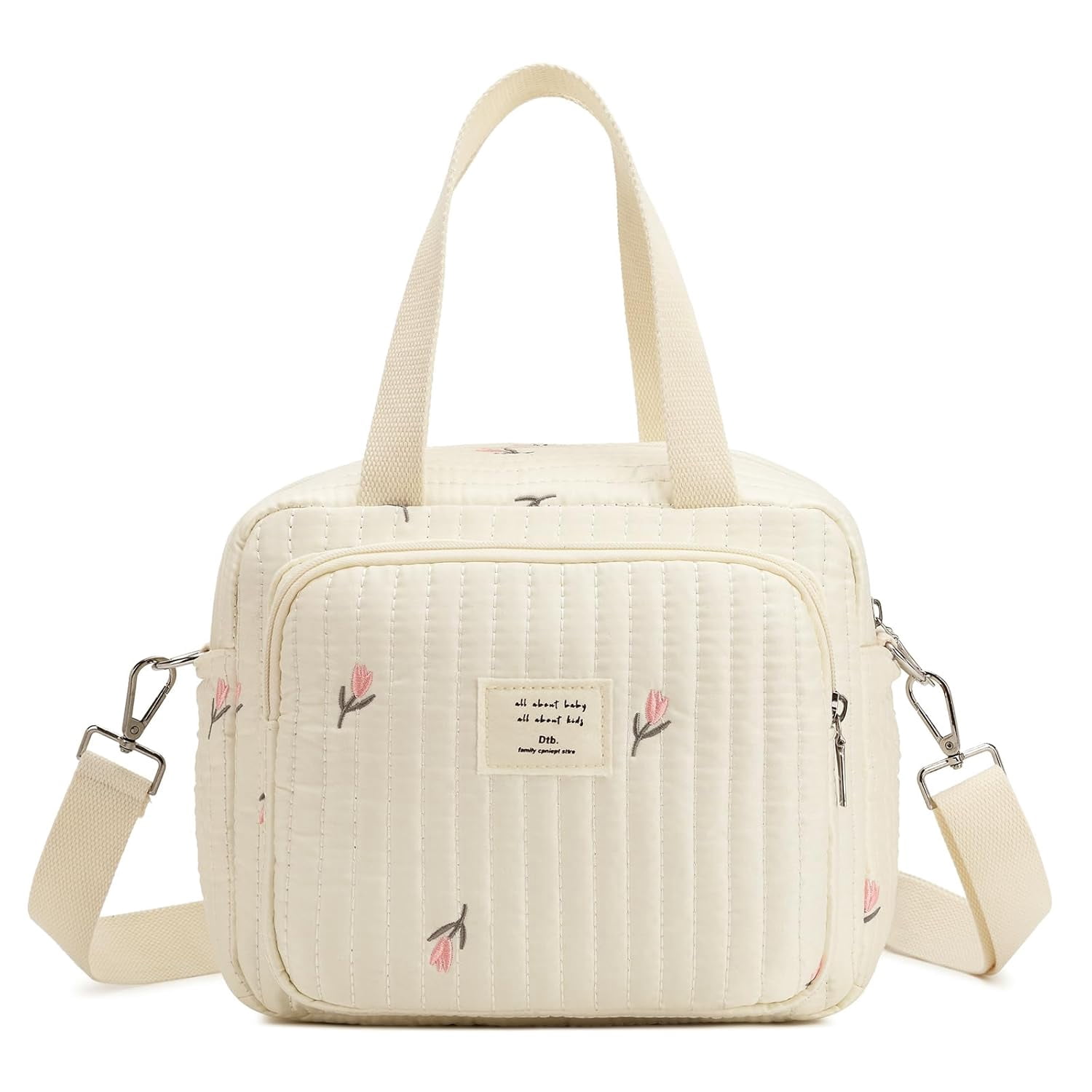 Small Diaper Bag Tote, body Diaper Bag Mini Purse with 7 Pockets, Travel Baby Bag for boys & Girls, 2 Bottle pocket, Off white