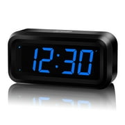 Small Digital Alarm Clock, 1.2inch Dark Blue LED Digits, Adjustable Brightness, Dim Night Model, 12H/24H, Battery Operated, Wall Mount, Snooze, Clock for Kids B