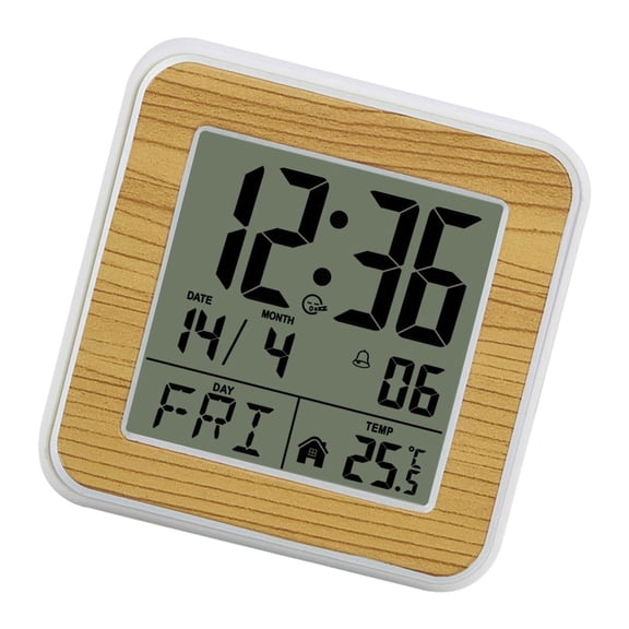 Small Digital Alarm Clock Operated LCD with Date Day Temperature Backlight Quiet Design for Heavy Sleepers