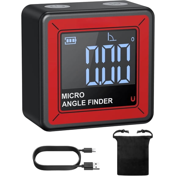 Small Digital Angle Finder with Bottom 4 * 90? Angle Gauge with AV Display Rechargeable Inclinometer Level Box for Woodworking Table Sharpening Machinery Repair