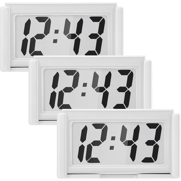 3 Pcs Small Digital Clock, Mini Digital Clock Small Digital Clock Stick on Battery Operated Self Adhesive Bracket for Car Dashboard (White)