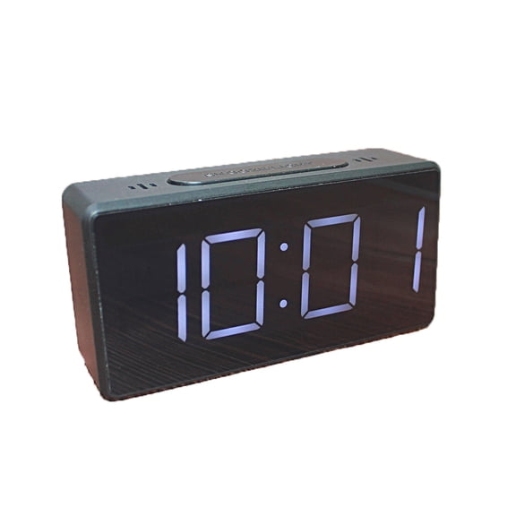 OATIPHO Modern Black LED Mirror Clock with Temperature Display and Battery Memory Function