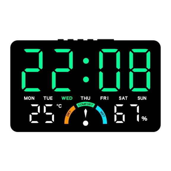 Small Digital Clock with Integrated Hygrometer Thermometers Large LED Display Adjustable Brightness Environment Monitor