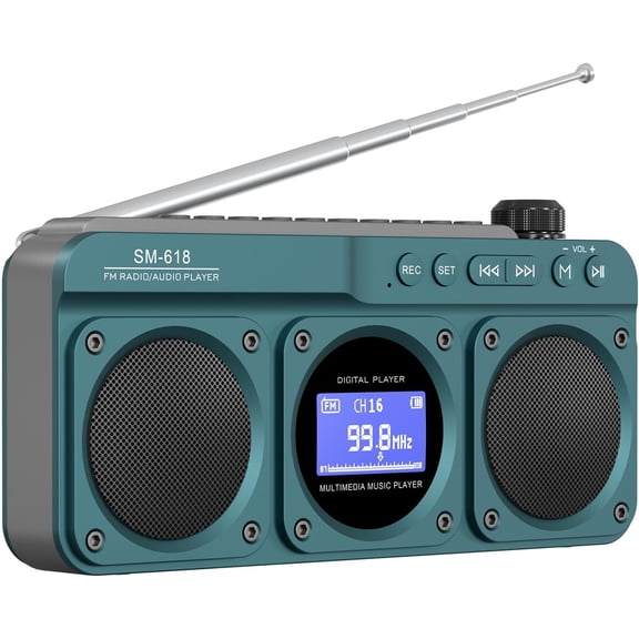 Small Digital FM Radio Bluetooth Speaker Handheld Rechargeable Radio Wireless Speaker LCD Display Double Speakers Headphone Jack Support USB/Micro SD Card MP3 Play for Home Outdoor (No AM)