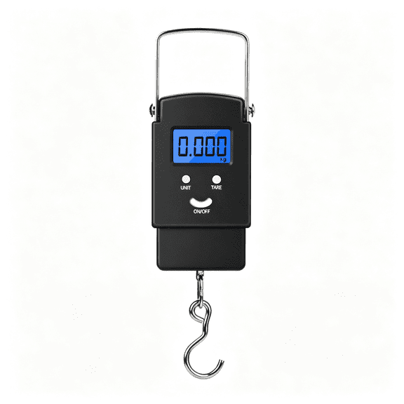 Small Digital Hanging Scale 110 Lb, Portable Fish Scale with Stainless Steel Handle and Hook, Backlit Lcd Display, 4 Units, Tare, Zero, Buzzer Alert for Luggage, Travel and Outdoor Use