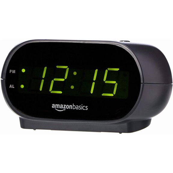 Small Digital Oval Alarm Clock with LED Display, Nightlight, Snooze Function & Battery Backup, Black, 4.5 x 3.5 x 2.4 Inches