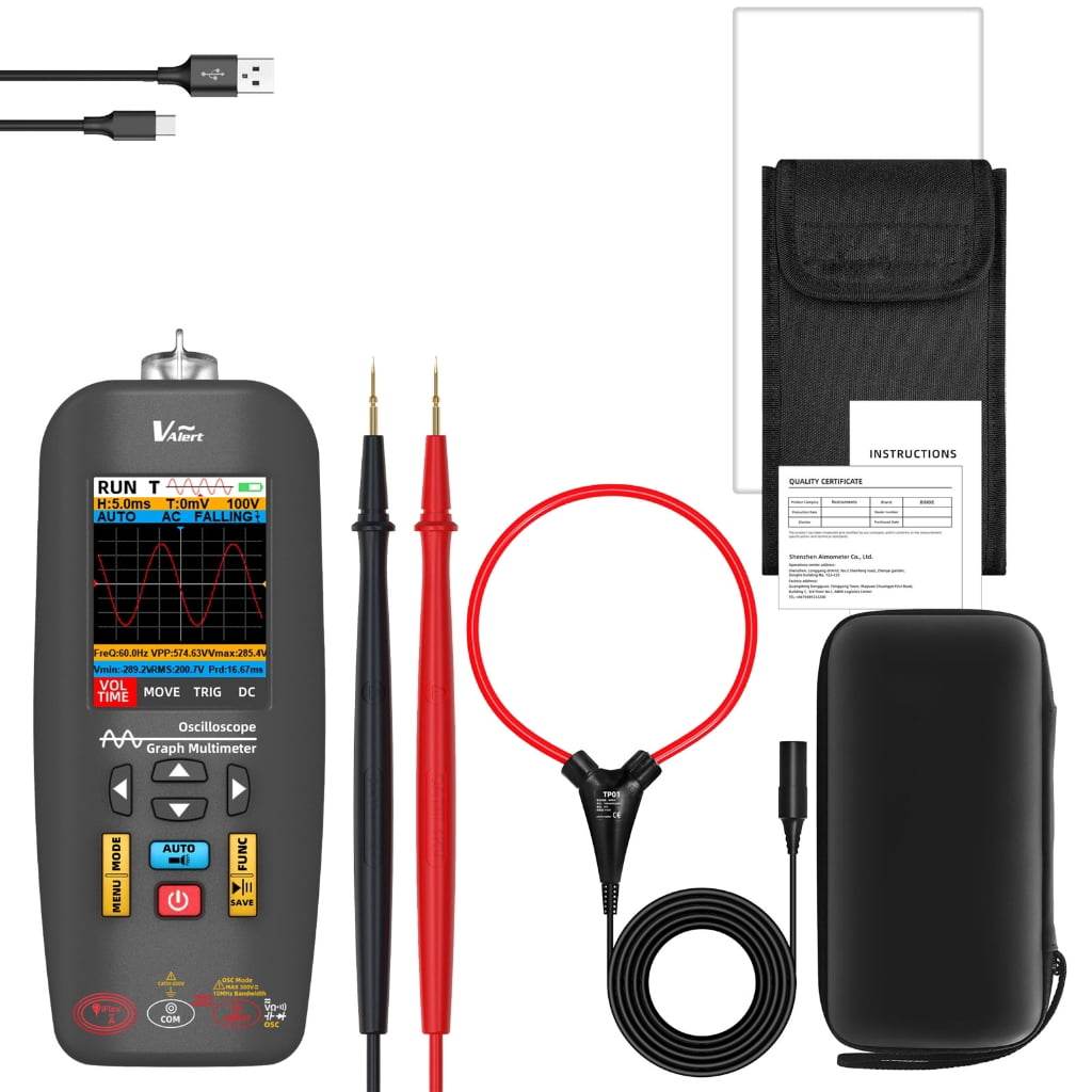Small Digital Storage Oscilloscope & Auto Ranging Multimeter with Flexible Current Clamps 64K Record Length