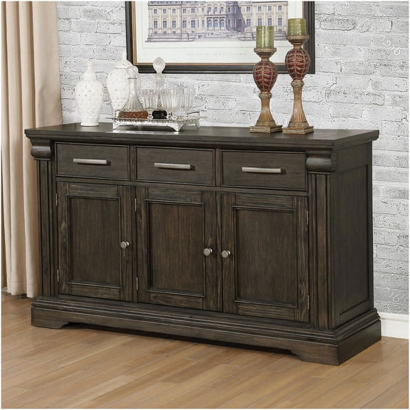 Small Dining Room Server with Drawers, Espresso Solid Wood Sideboard for Kitchen Nook or Apartment