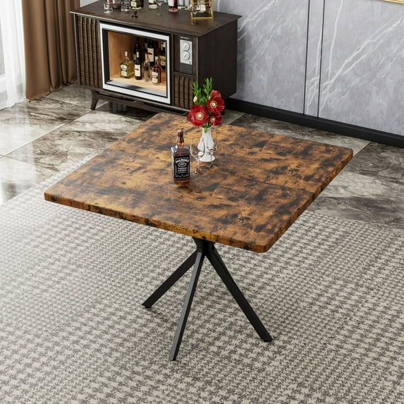 Small Dining Room Table for 4-6 People, Square Kitchen Table with Cross Legs, Modern Leisure Table Coffee Table for Kitchen Dining Room, Office, Save Space, Brown