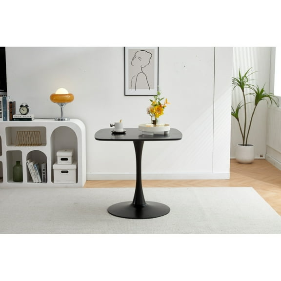 Small Dining Table 23.62 Inch, Black Modern Table with MDF Top and Metal Legs, Compact Kitchen Table for Dining Room, Easy Assembly and Cleaning