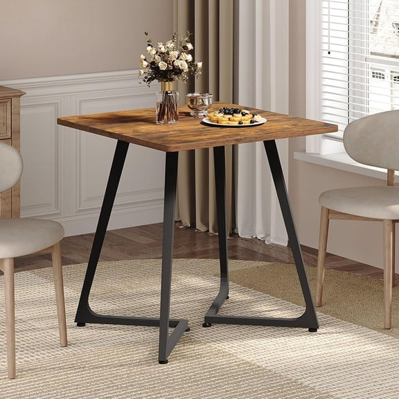 Small Dining Table, 29.5" Square Dining Table for 2 People, Farmhouse Kitchen Table with Wood Legs for Small Space, Living Room, Apartment, Rustic Brown and Black