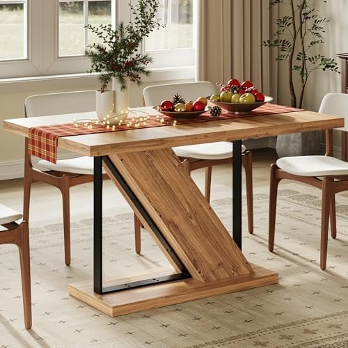 Small Dining Table for 4, 47-Inch Farmhouse Kitchen Table with Heavy Duty Z Shaped Pedestal, Modern Wooden Rectangle Table for Dining Room, Living Room, Small Space, Apartment, Natural$$Furniture