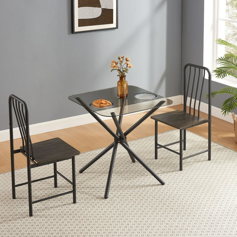 Small Dining Table Set for 2, Glass Kitchen Table with Cross