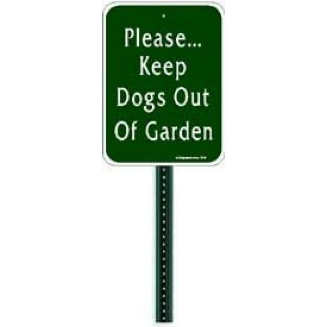 Small Discreet Please Keep Dogs Out of Garden Sign and 1ft Steel Post Mounted to Place in Your