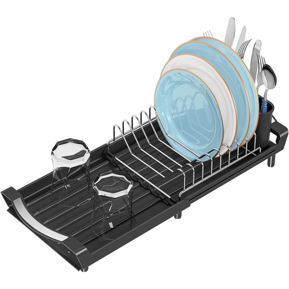 Smll Dish Rack Small Dish Drying Rack, Compact Expandable Dish Rack with Cutlery ...