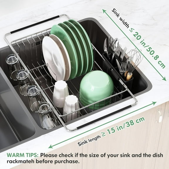 Small Dish Drying Rack in Sink with Utensil Holder, Stainless Steel Dish Rack for Kitchen