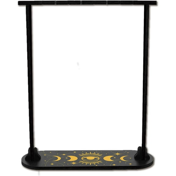 Small Display Shelf Moon Phase Eye Wooden Holder Stand Divination Pendulum Storage Rack Chain Magical for Hanging Crystals Stone Necklace Tabletop Decor 9.8x3.1Inch Black 1set