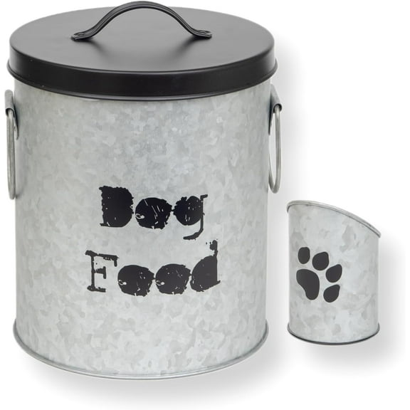 Small Dog Up To 20lb Pet Food Storage Canister Dog Bin with Scoop – Durable & Airtight for Freshnesss, Minimalist Design & Recyclable, Small Metal Container for Kitchen Countertop