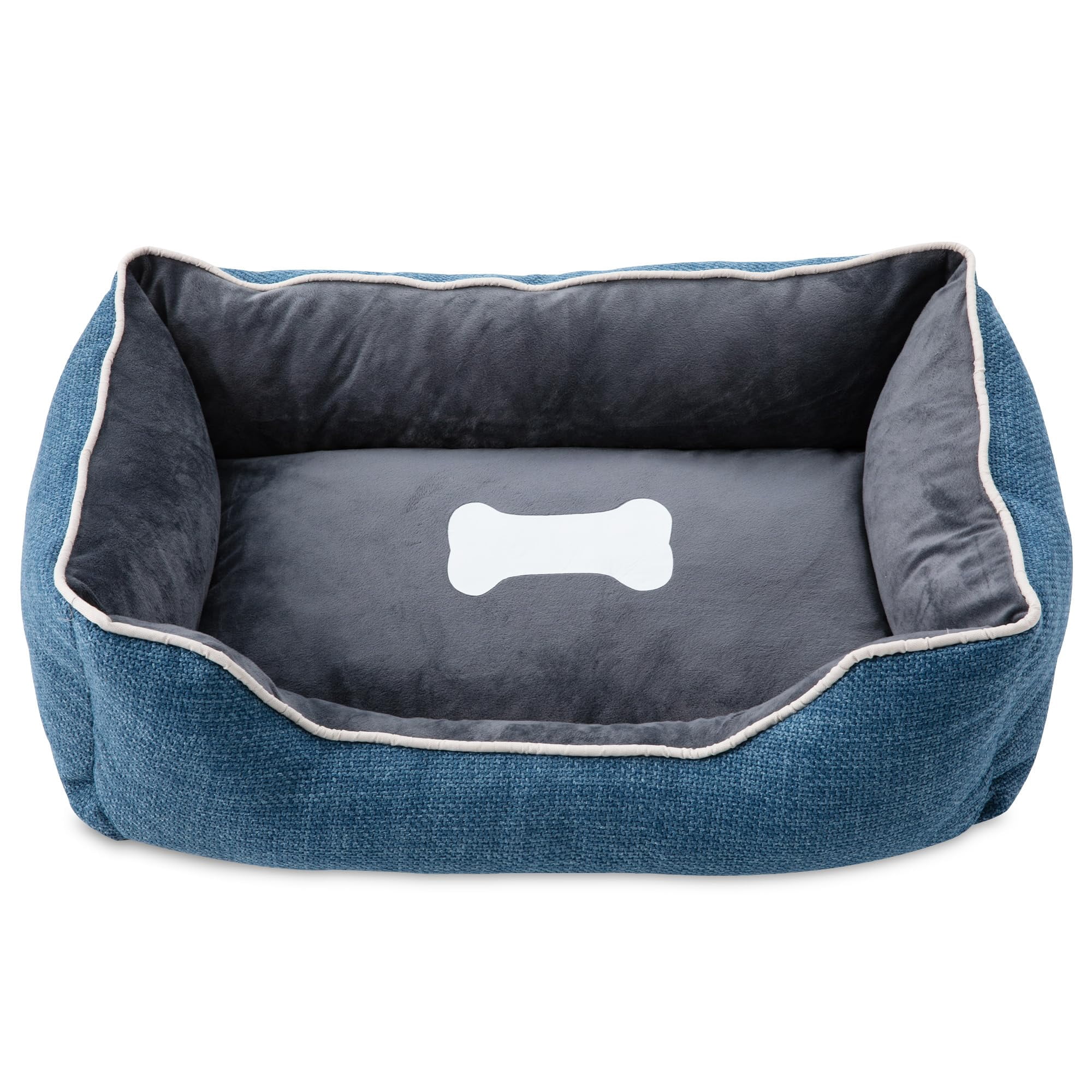 Small Dog Bed with Anti-Slip Bottom, Cat Bed with Removable Washable Cover, Plush Pet Bed for Dogs and Cats, Cute Dog Pillow Bed, Calming Cat Couch Bed for Indoor, Outdoor, Blue