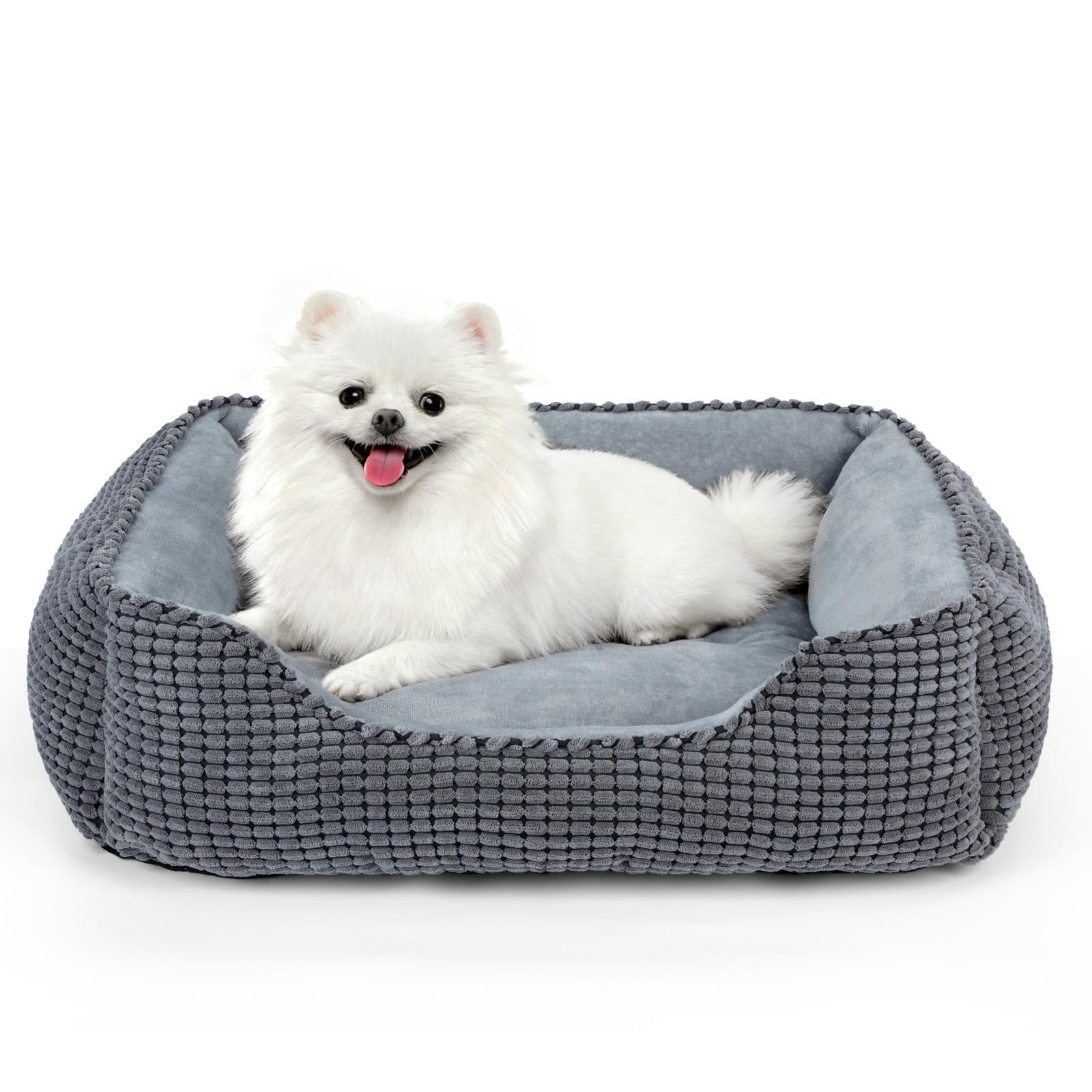 Small Dog Beds Washable, Puppy Beds for Small Dogs, Cat Beds for Indoor Cats, Rectangle Pet Beds with Anti Slip Bottom, Gray, 20"×19"×6"