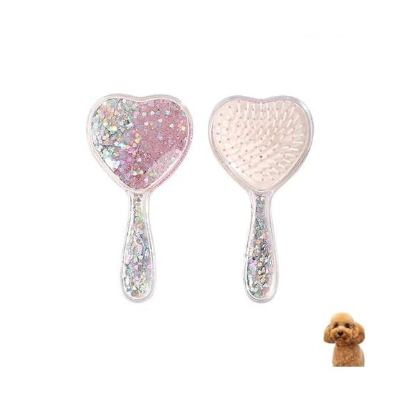 Small Dog Brush, Soft Brush for Shih Tzus, Yorkies, Maltipoos, Maltese, Love Shape Puppy Massaging Hair Comb for Small Dogs Cats Rabbits of All Hair Types (Glitter Pink)
