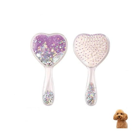 Small Dog Brush, Soft Brush for Shih Tzus, Yorkies, Maltipoos, Maltese, Love Shape Puppy Massaging Hair Comb for Small Dogs Cats Rabbits of All Hair Types (Glitter Purple)