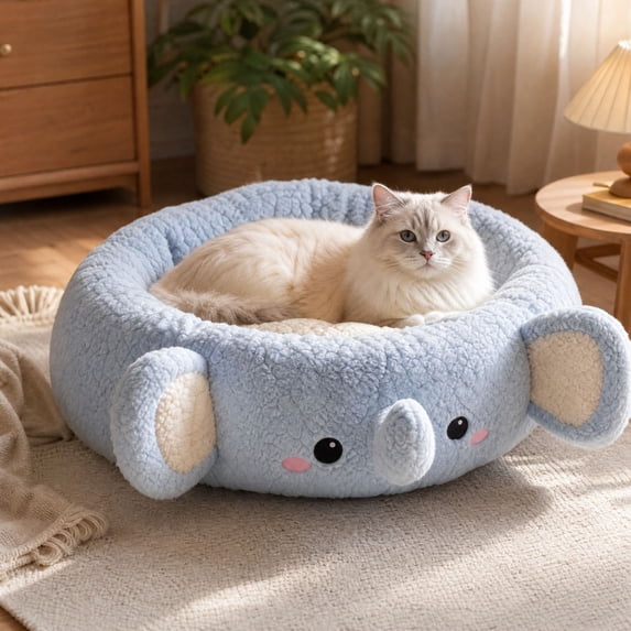 Small Dog Cat Bed Warm Cozy Plush Mat Removable Washable, 15.75x15.75x3.94 in, Blue