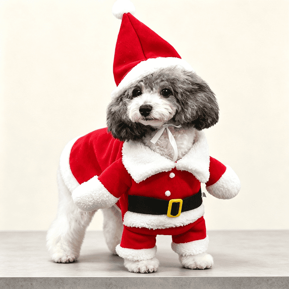 Small Dog Cat Christmas Santa Claus Costume - Red Santa Hat Scarf Cosplay Dressing Up Xmas Party New Year Clothing Accessories