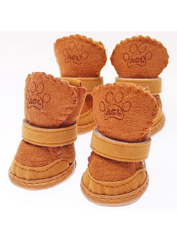 Small Dog Cat Pet Shoes, Puppy Winter Warm Boots, Dog Boots Pet Antiskid Shoes, Warm Skidproof Sneakers Paw Protectors, Rubber Sole Dog Shoes, Detachable Pet Shoes Soft and Breathable, XS-XL, Brown