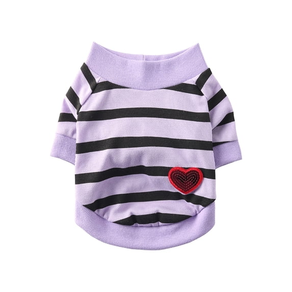 Small Dog Clothes, Dog Shirts for Small Dogs, Cute Dog Clothes, Polyester Fabric Heart Embroidered Striped Purple Xl Dog Shirt, Lightweight Spring and Summer Fit for French