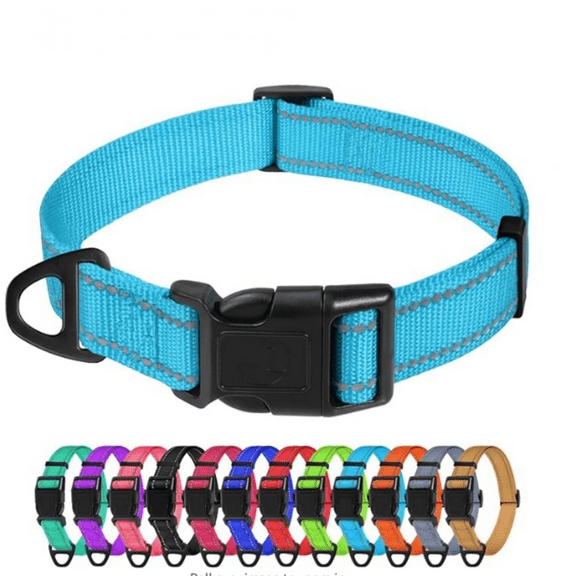 Small Dog Collar, Adjustable Reflective Nylon Pet Collar with Quick Release Buckle, Sky Blue, 5/8" Width